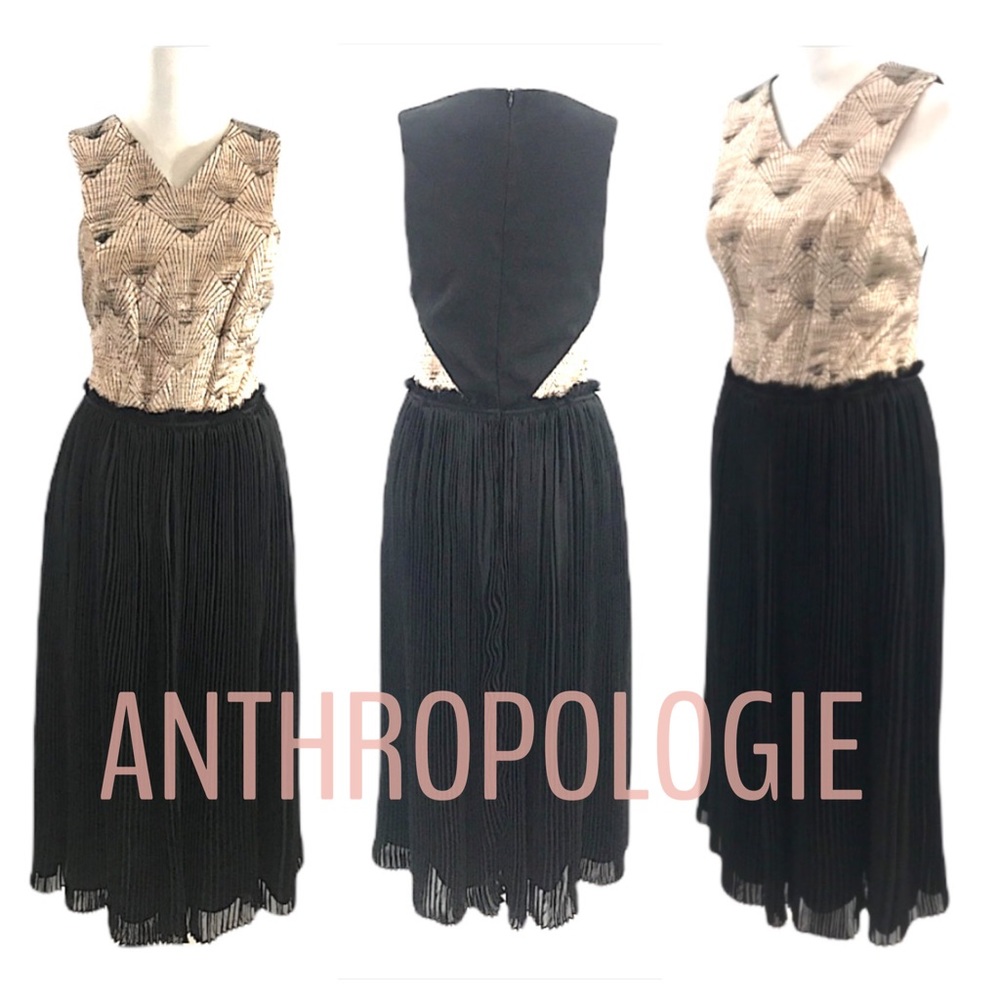 Anthropologie Black and Cream Midi Dress